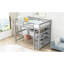 Lit mezzanine double avec tablettes de rangement et bureau sous le lit, gris