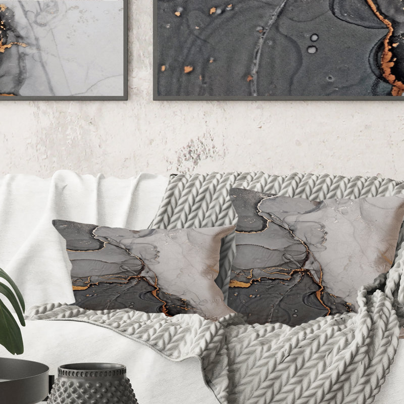 Coussin décoratif gris et orange Marble Waves, 18 po x 18 po