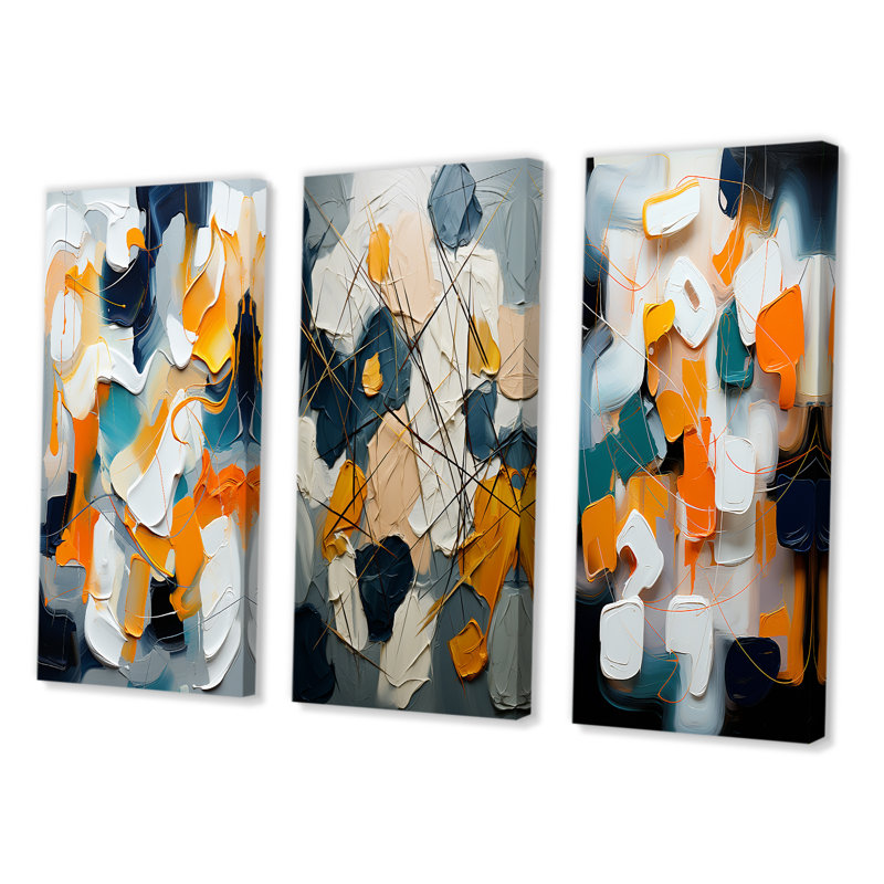 Orange Happiness Abstract Minimal, ensemble de 3 reproductions, Toile tendue, H 32 po x l 48 po