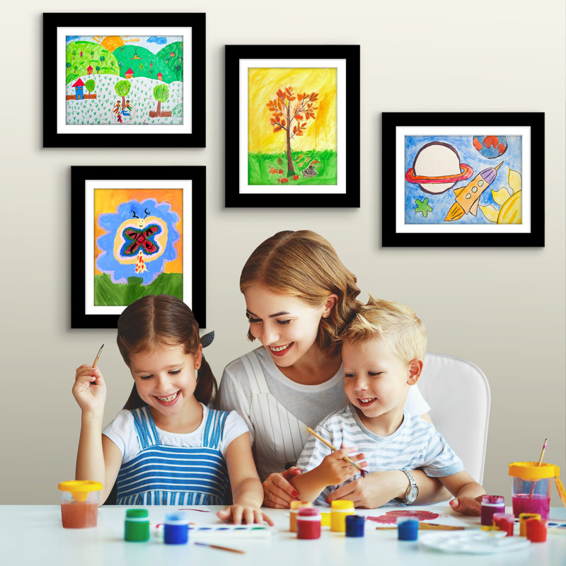 Cadre pour enfants Merranda 10 po x 12,5 po avec passe-partout 8,5 po x 11 po - bois composite avec verre - paquet de 4 - noir