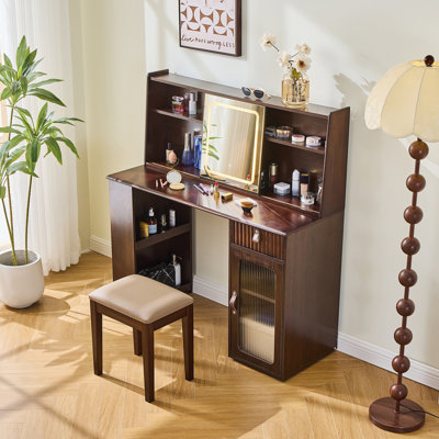 Elegant makeup vanity desk with 3 modes Adjustable Lighted Mirror by Hokku Designs