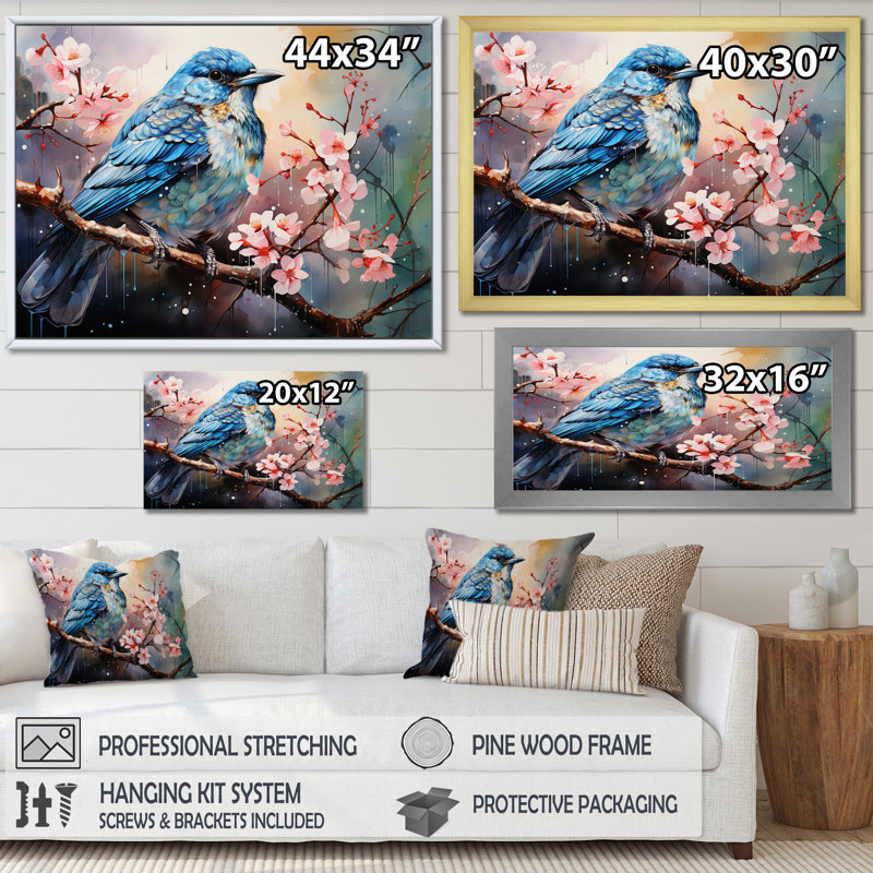 Oiseau aquarelle Auras I - impression d'art mural oiseau, H 30 po x l 40 po x P 1,5 po, Toile tendue