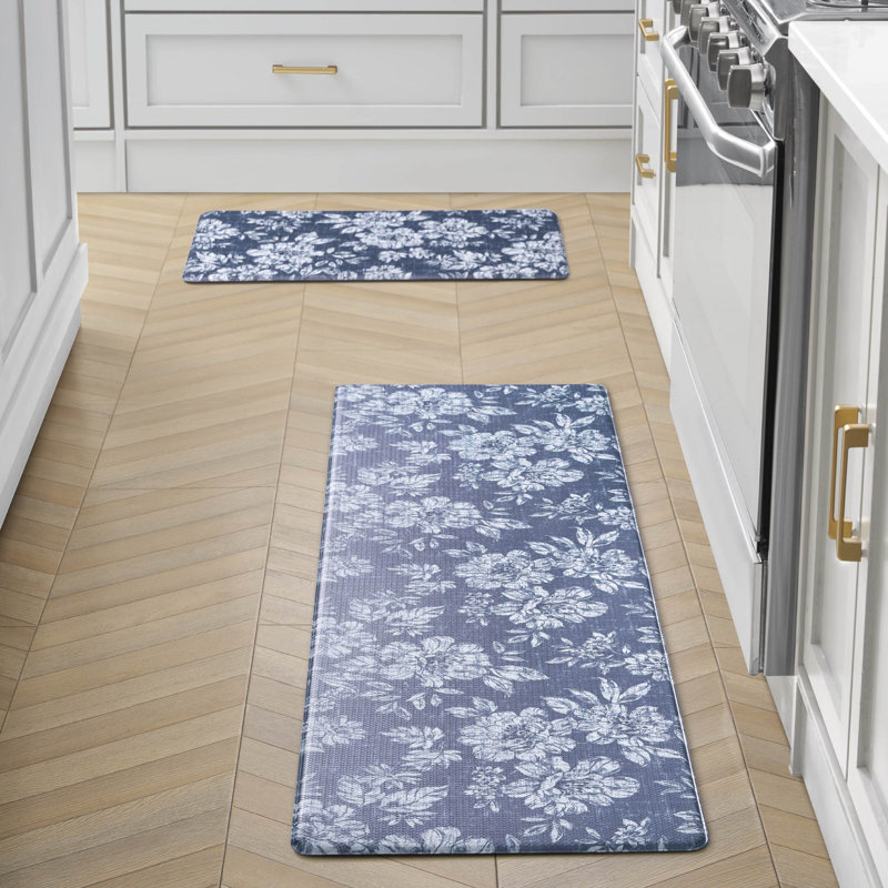 Laura Ashley Iris Comfort Standing 2 Pieces Anti-Fatigue Mats, 17.5" x 60" / 17.5" x 28", Navy
