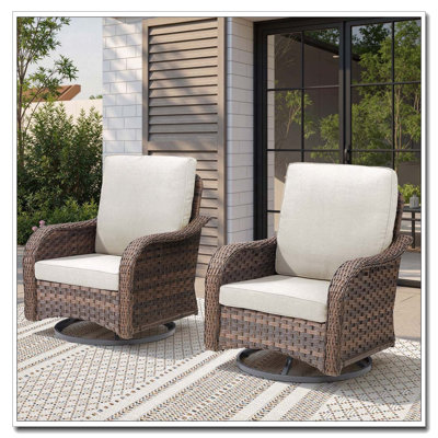 Ensemble de 2 chaises berçantes pivotantes en osier avec coussins lavables à la machine