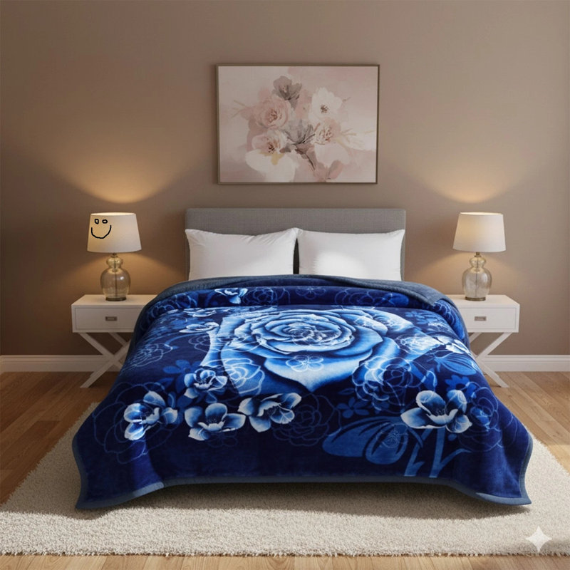 Plain Weave / Muslin Throw Blanket, Blue Floral