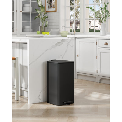 Square Trash Can, 8 Gal/30l Fingerprint-proof Stainless Steel Step Garbage Bin, Soft-close Lid & Removable Bucket For Kitchen, Office, Home(black)