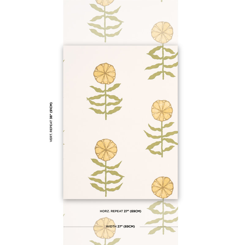 Schumacher x Marian Mcevoy Pretty Petals Wallpaper, Soft Yellow