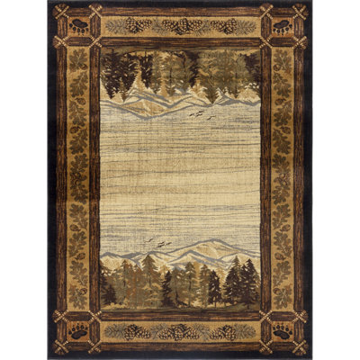 5.3 Ft X 7.3 Lodge Area Rug - Enchanting Mountain And Forest Scenes, 100% Polypropylene, Stain , Jute Backed, Soft, Made In Turkey Ft. Appealing Themes, ,