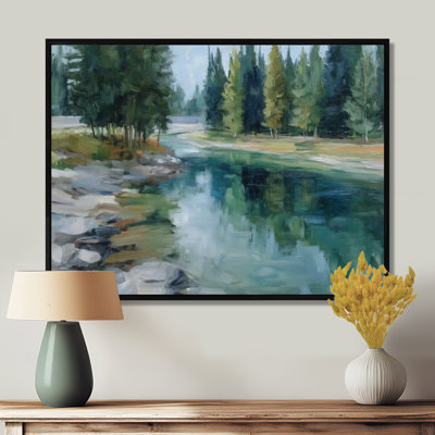 «Pine Trees Fraser River Calming Current», reproduction d'art sur toile, paysage vert