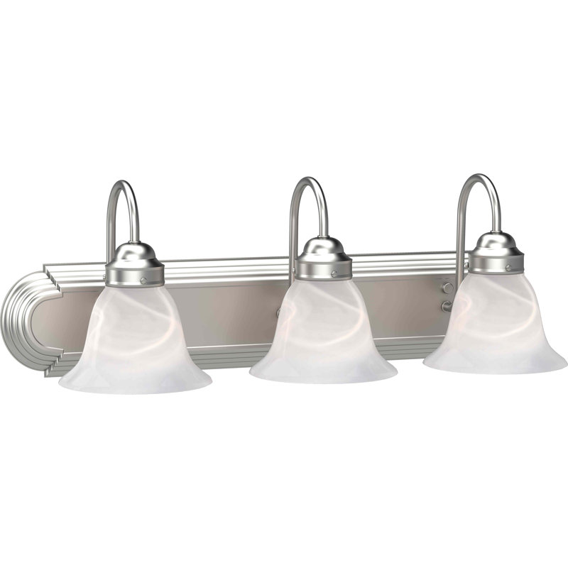 Marti 3-Light Indoor Brushed Nickel Bath or Vanity Wall Mount with Alabaster Glass Bell Shades, Brushed Nickel