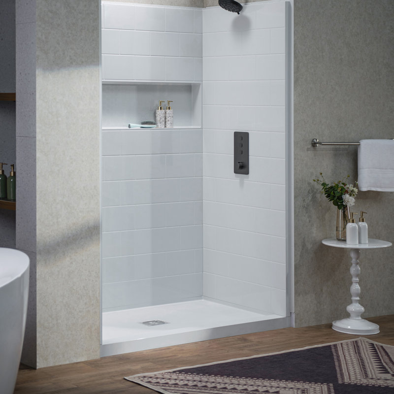 60" X 32"w Shower Combo Kits With Glue Up Shower Walls and Shower Base, Polished Chrome
