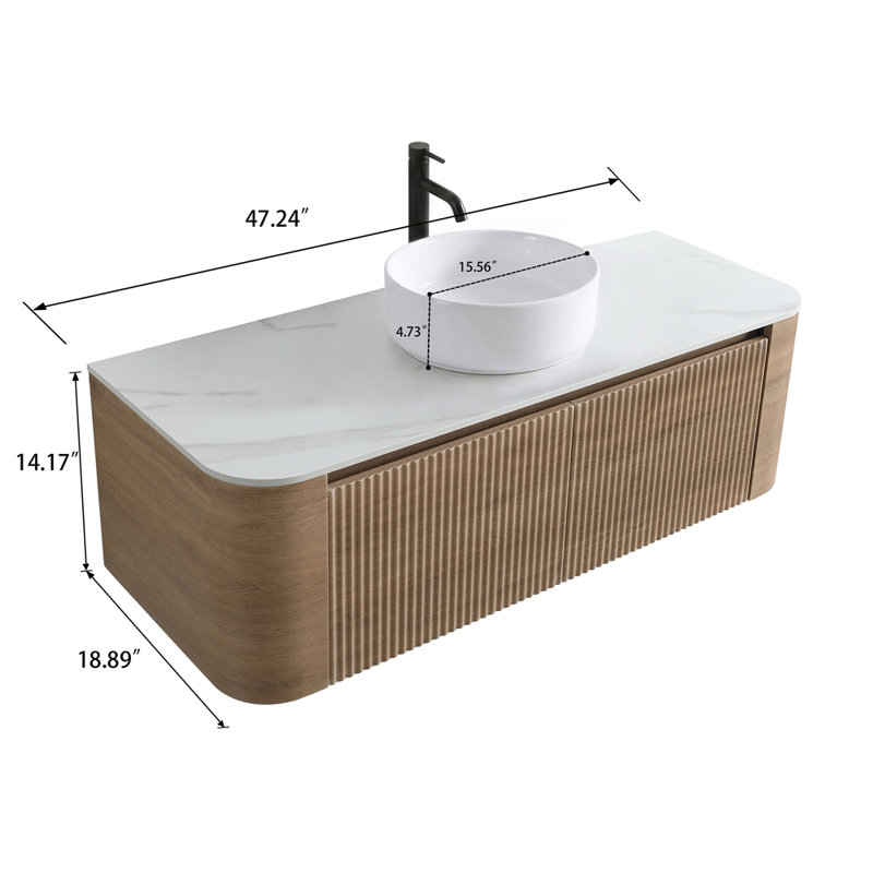 Meuble-lavabo de 48 po avec lavabo, armoire murale en chêne miel avec porte-serviettes gratuit, conception de lavabo simple en céramique blanche, sans drain et robinet, pré-assemblé