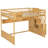 Queen Size Wooden Loft Bed with Storage Cabinets & Shelves, Space Saving Loft Bed Frame with Guardrails,Natural-1835386184