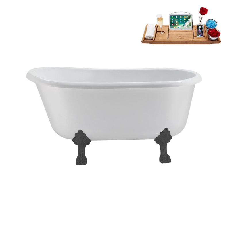 57.5'' x 29.5'' Soaking Acrylic Bathtub, Brushed GunMetal, Matte Pink