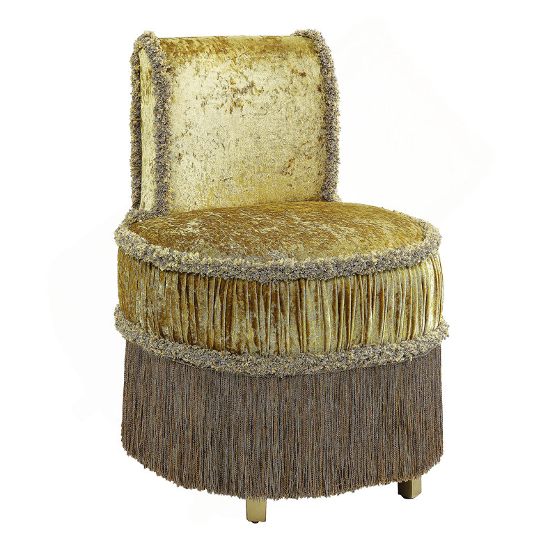 Tabouret de coiffeuse doré à boutons capitonnés