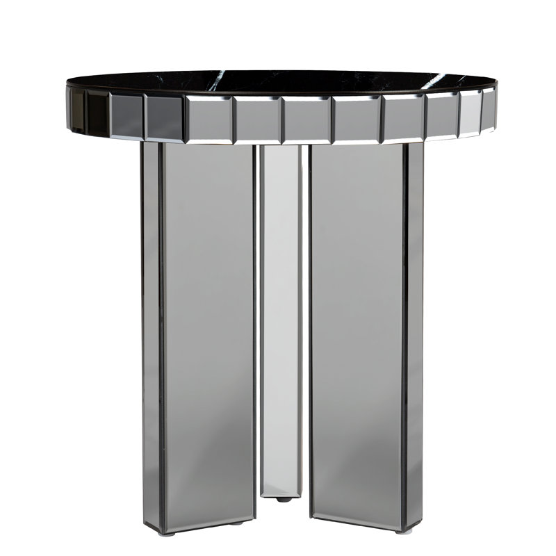 Amla 50x52cm Side Table Mirrored Faux-marble Top Modern Sofa Table