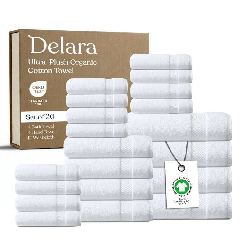 Ensemble de 20 serviettes en coton Delara, Blanc