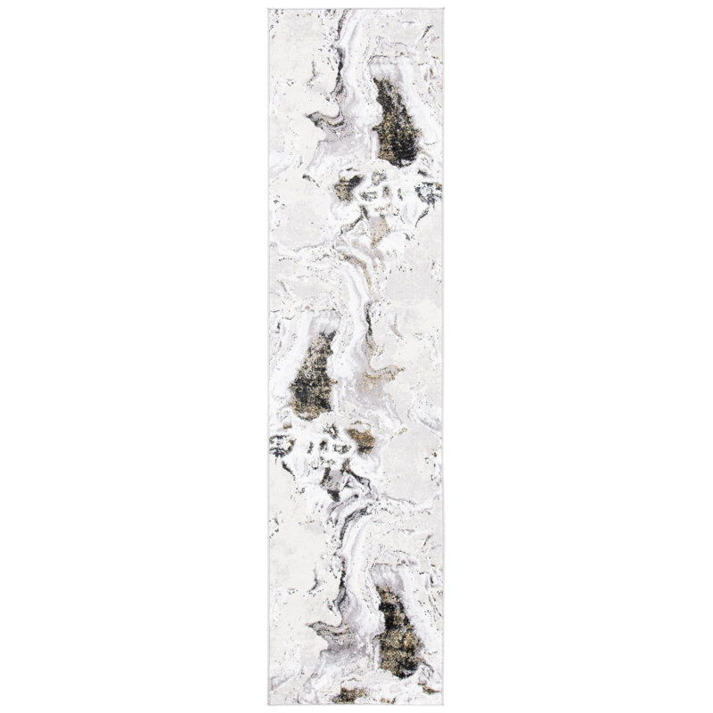 Kira Abstract Gray/Gold Area Rug, Runner 2' x 6'