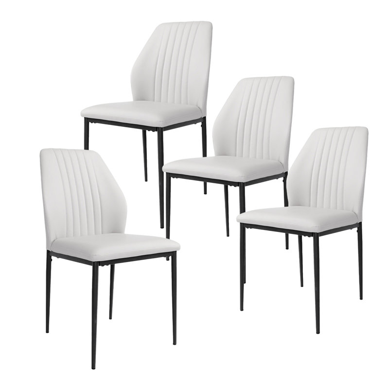 Chaise d'appoint en similicuir à dossier solide avec pieds en acier stables, ensemble de 4, Blanc