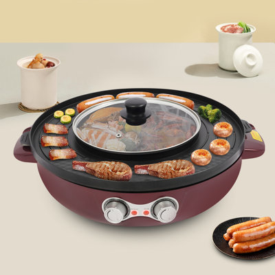 2‑in‑1 Indoor Grill Hot Pot Cooker 2200w Electric Roasting Pan Electric Hot Pot for Home Indoor Outdoor Family Gathering Cooking