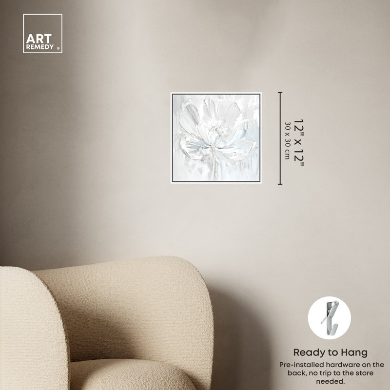 Off-White Magnolia Floral Canvas Art with White Frame, 13" x 13"