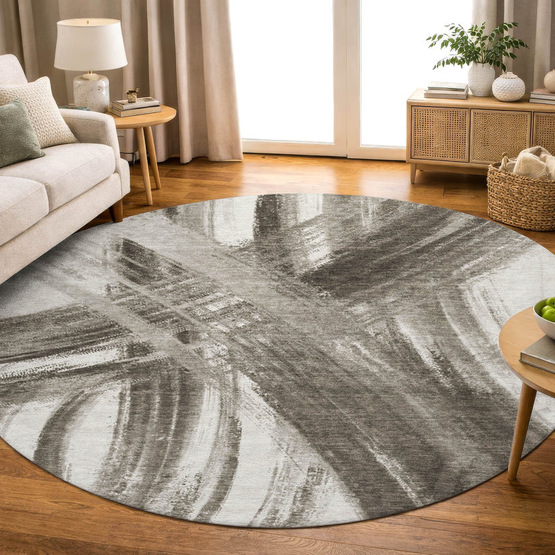 Premium Machine Washable Mayfield AMF2421 Abstract Rug, Taupe, 8' Round