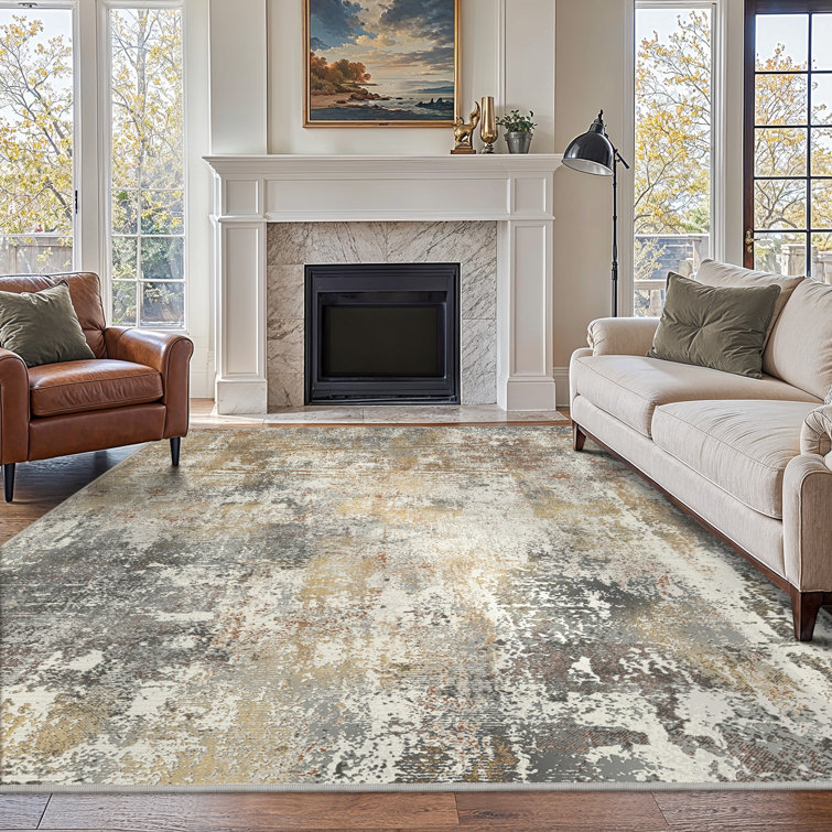 Pavelina Abstract Morden Machine Washable Non-Slip Gray / Beige Indoor Area Rug