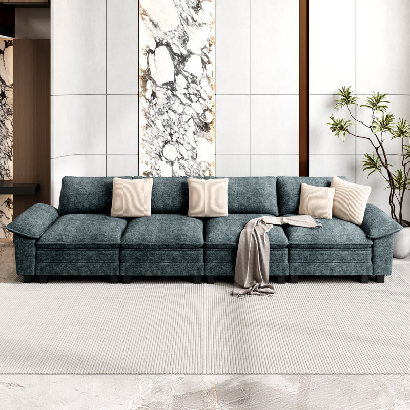 Canapé de salon surdimensionné de 158 po à assise profonde, canapé en chenille ou en velours côtelé avec coussins décoratifs