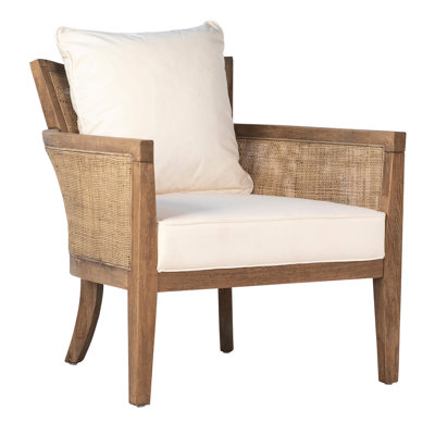 Lily Performance Fabric Upholstered Oak Armchair w/ Rattan Accents