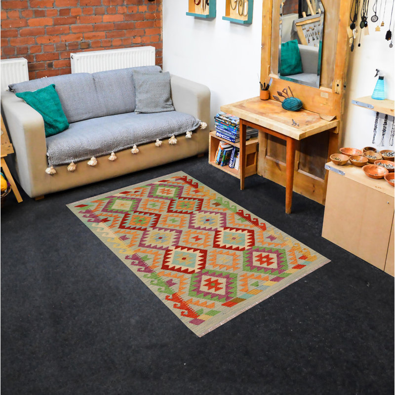 Tapis bleu / rouille / beige / vert en laine noué à la main Kairo