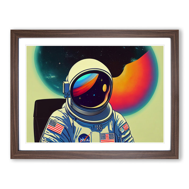 Colourful Astronaut Vol.1 - Framed Print, 34cm H x 46cm W x 2cm D, Walnut