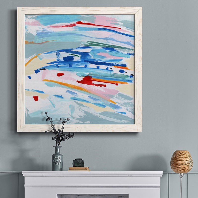 Rosé et bleu - Peinture sur toile encadrée, H 31,5 po x l 31,5 po x P 1,5 po, Cadre blanc