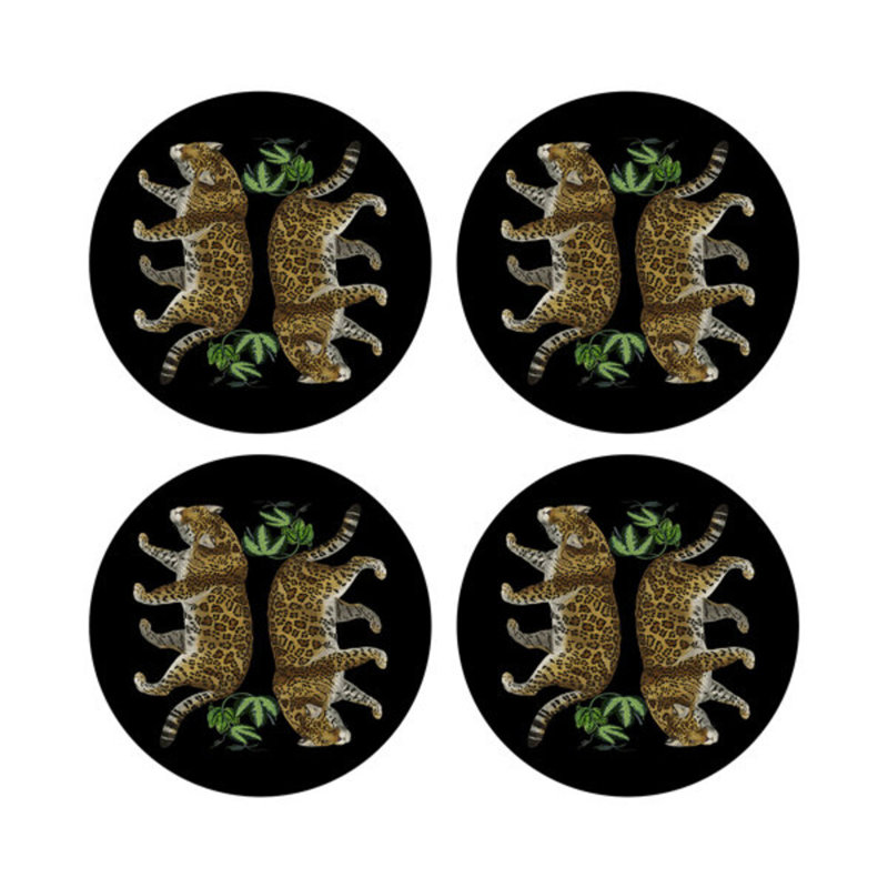 Leopard Seeing Double Pebble 16" Vinyl Placemat, Black