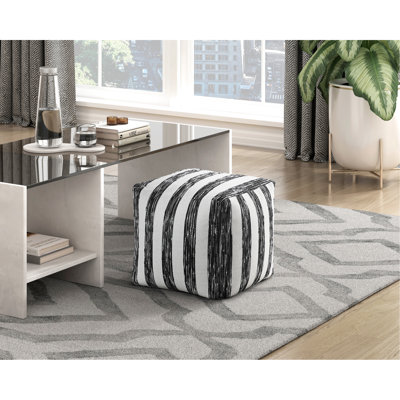 Repose-pieds en tissu moderne à rayures noires et blanches, antidérapant, capacité de poids de 300 lb, 16 po x 16 po x 16 po, avec fermeture à glissière, entièrement assemblé et rayé avec fond antidérapant, revêtement, 300 lb