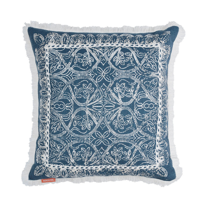 Denim 20" x 20" Boho Medallion Cotton Fringe Decorative Pillow