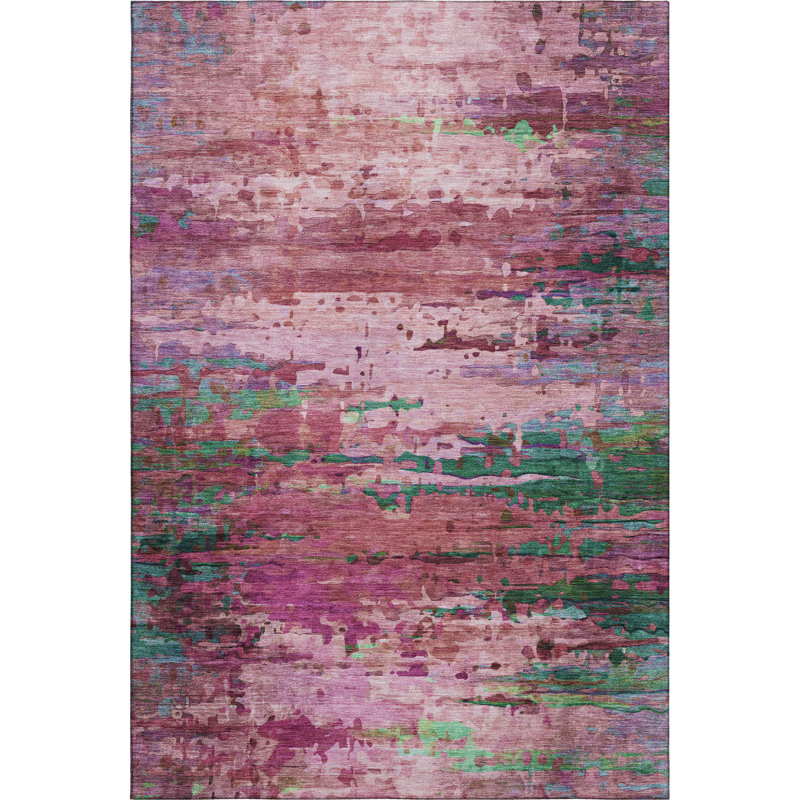 Premium Machine Washable Mayfield AMF2035 Abstract Rug, Pink, 10' x 14'