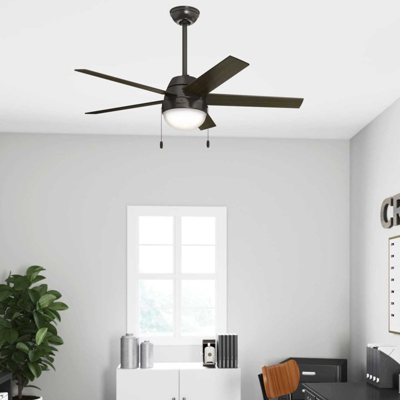 52" Anslee 5 - Blade Standard Ceiling Fan with Pull Chain and Light Kit Included, Premier Bronze