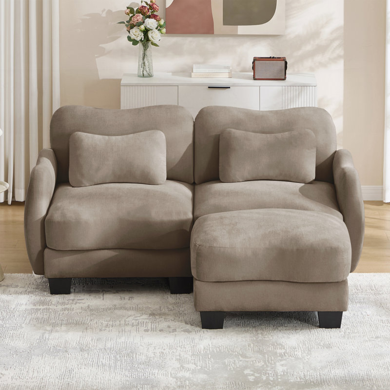 Canapé en forme de L avec coussin délicat, forme ergonomique et repose-pieds mobile, Tissu café
