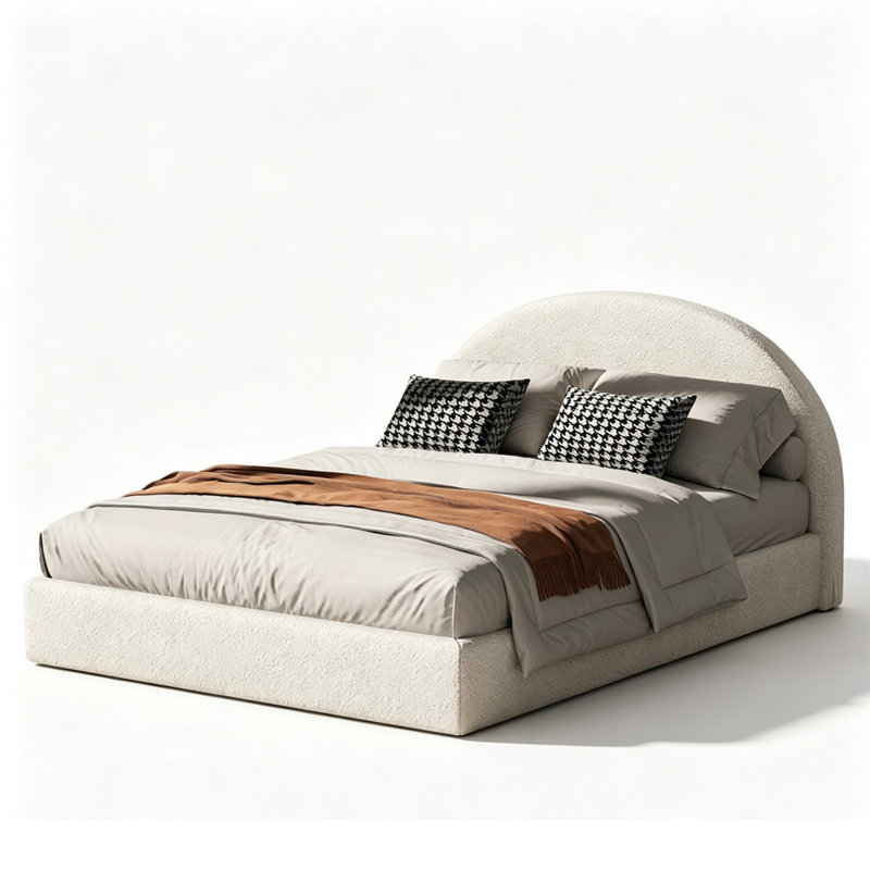 Boucle Bed Frame With Headboard, Kingsize (5'), White