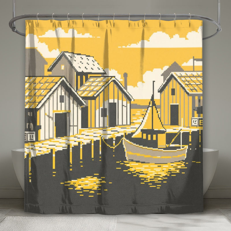 Rideaux de douche Pixel Art, 70in W x 93in H, Medium Grey Light Yellow