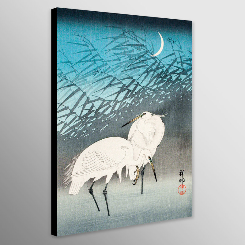 Egrets And Reeds In Moonlight by Ohara Koson - Wrapped Canvas Art Prints, 117 cm H x 84 cm W