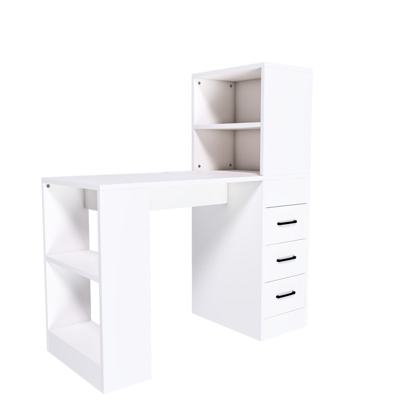 Modern White Computer Desk With 3 Drawers And Easy Surface 41 Charging Socket Ample Storage