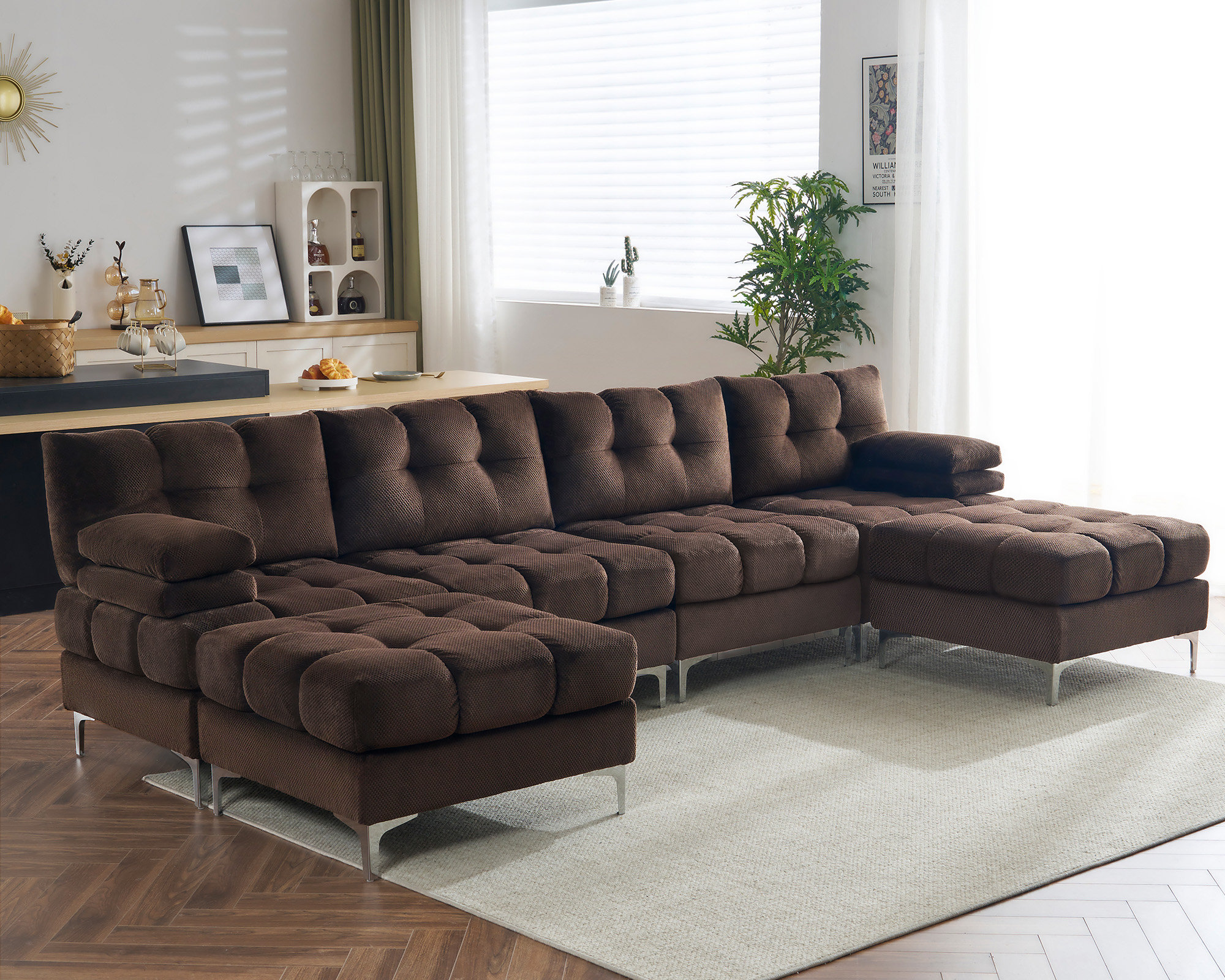 Ivy Bronx 6 Seater Modular Sectional Couch,124 Inch Sectional Sofa With