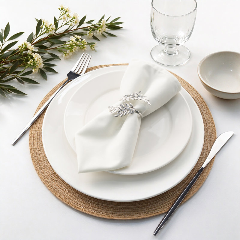 Solid Cotton Blend Plain Weave Napkin, White