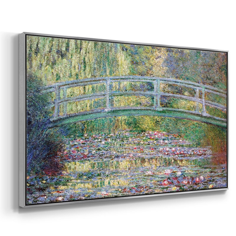 Le pont japonais (l'eau encadrée sur toile), Argent, H 25 po x l 37 po x P 2 po