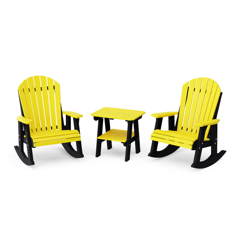 Heritage 3-Piece  Adirondack Rocking Chair Set With Side Table, Lemon Yellow/Black