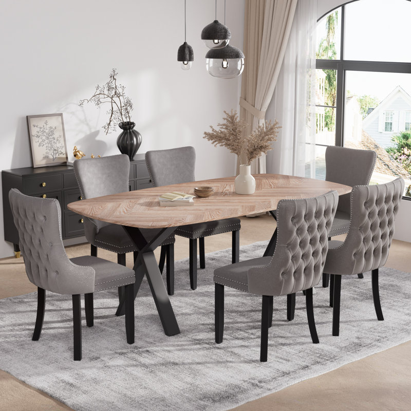Ensemble de salle à manger rectangulaire avec chaise en velours, Gris / Noir