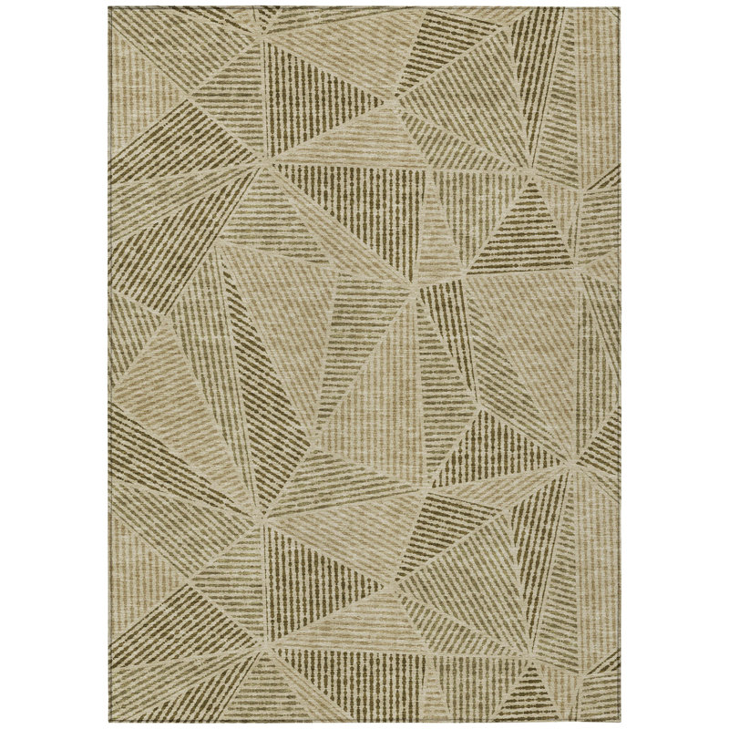 3' X 5' Khaki Brown And Beige Geometric Washable Indoor Outdoor Area Rug