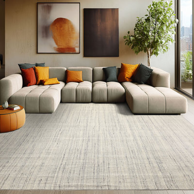 Tapis contemporain gris en laine tissé à la main 7 pi 6 po x 9 pi 6 po