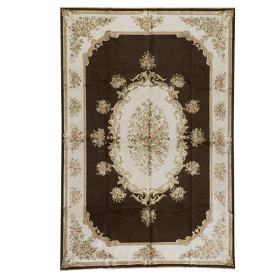 Hand Knotted Area Rug in Brown And Cream